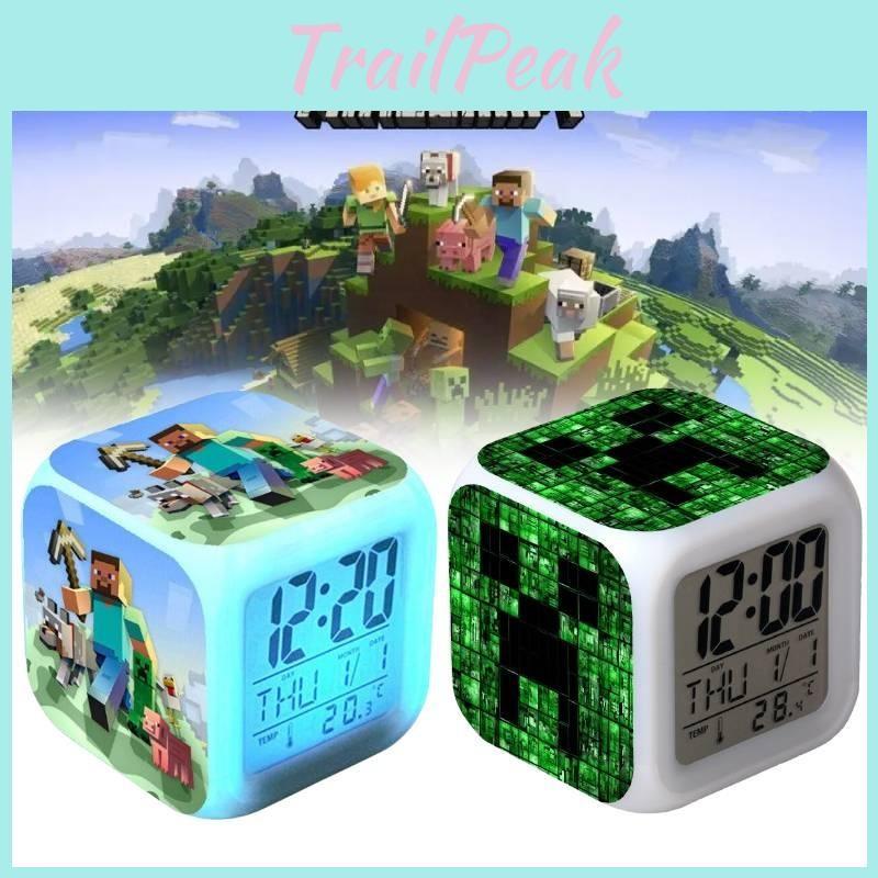 Minecraft Clock Alarm Led Night Light Colourful Changing Desktop Decoration