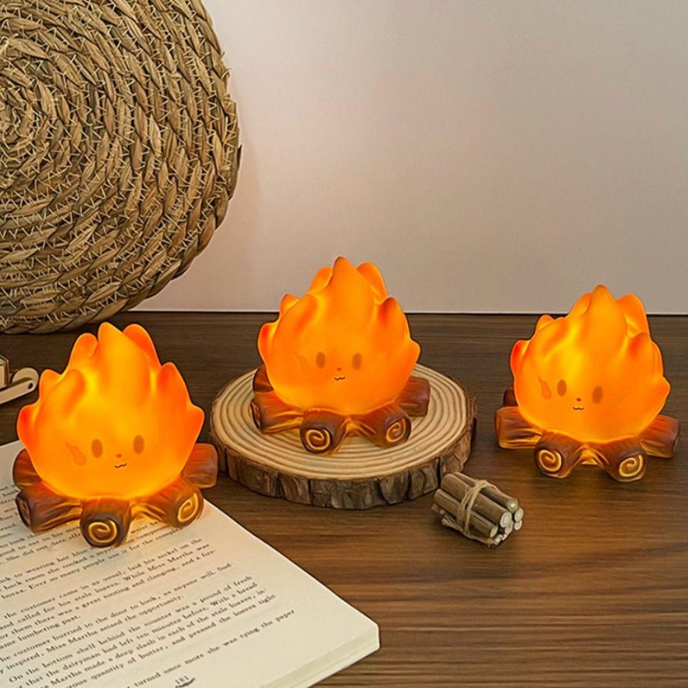 Flame Design LED Electronic Candle Lamp Cute Cartoon Bonfire Ambience Night Light Small Size Nordic Design Bonfire Lamp
