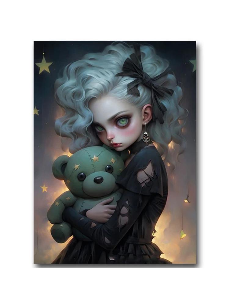Bear Girl Diamond Painting New 2024 Diy Full Square Round Diamond Mosaic Embroidery Cartoon Gothic Fantasy Art Home Decoration