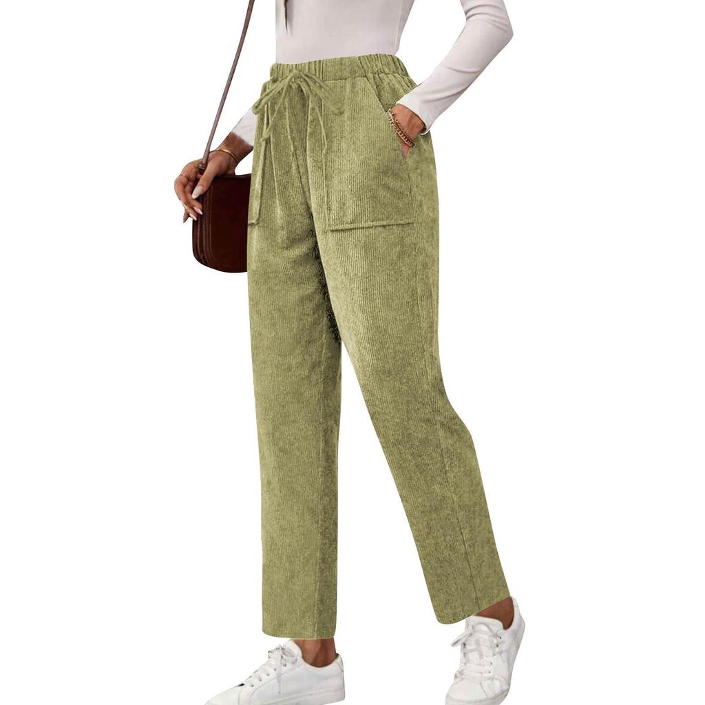 Women's Solid Color Corduroy Pocket Straight Casual Long Pants