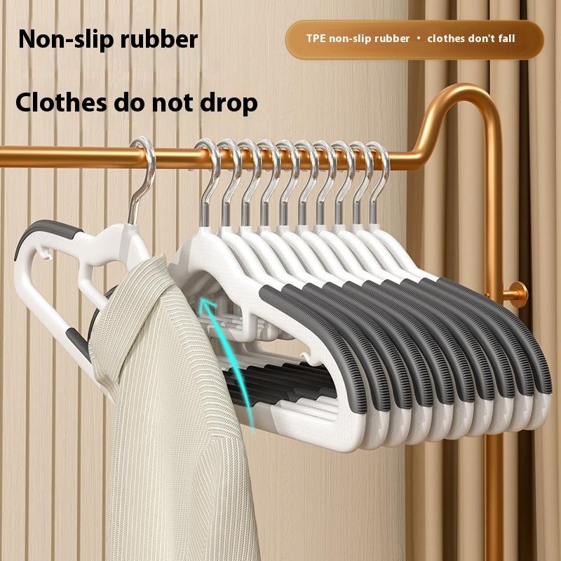 Non-Slip Clothes Hangers - 10 Pack Plastic Velvet Hangers with Groove Design, Space Saving Slim Fit for Closet