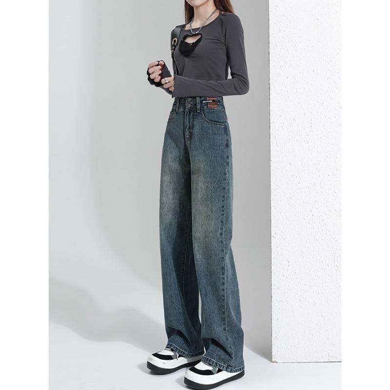 Fleece Straight Wide-leg Jeans Women's Spring and Autumn New Small High-waisted Loose Pants Winter