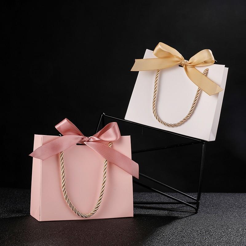 20pcs Pretty Gift Bag Packaging Bag Ribbon Fashion Butterfly-knot Paper Bags Fashion Solid Color Tote Bag Packaging Supplies