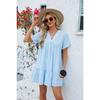Summer Women's Dress New Solid Color V-Neck Loose Pleated Dresses