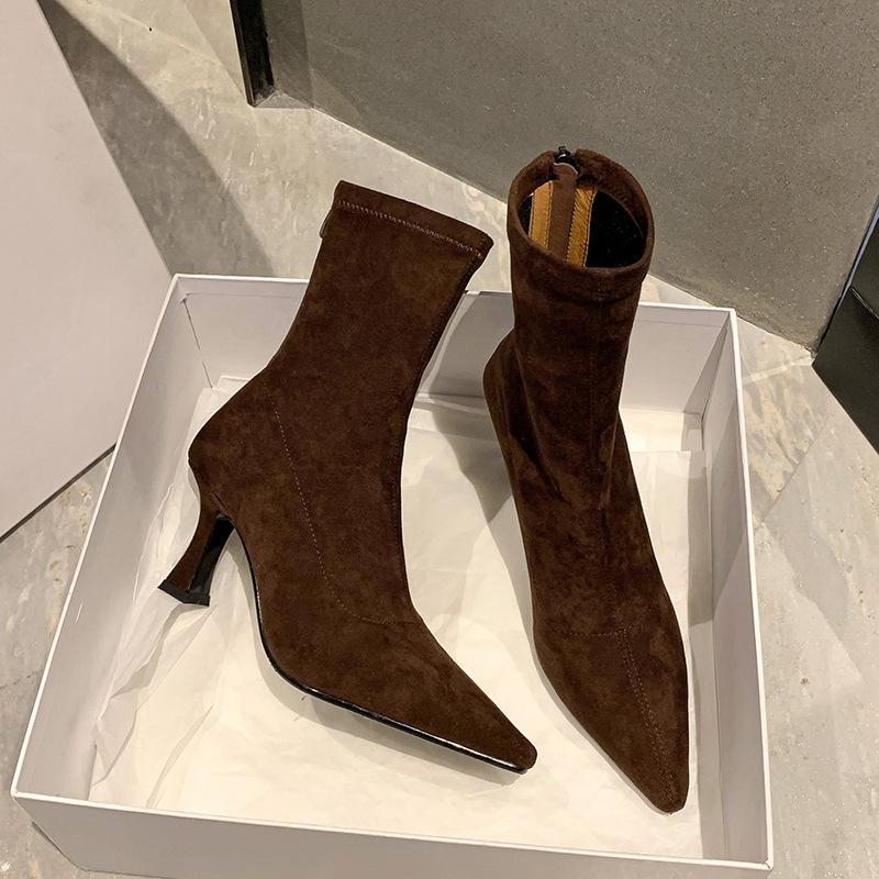 Fashion Comemore Pointed Toe Fleeces Women Sock Boots Fashion Side Zippers Shoes Autumn Winter High Heel Women's Morder Short Booties