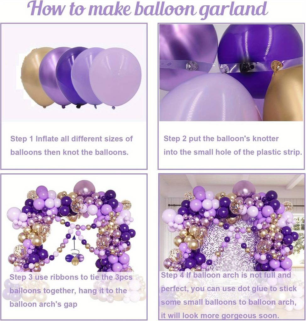 132Pcs Dark Purple Light Balloon Garland Arch Kit Metal Purple Gold Latex Balloons Wedding Party Bridal Baby Shower Birthday Dec