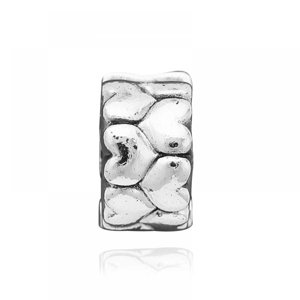 Pandora 792828c00 Heart Pattern Clip Silver Charm