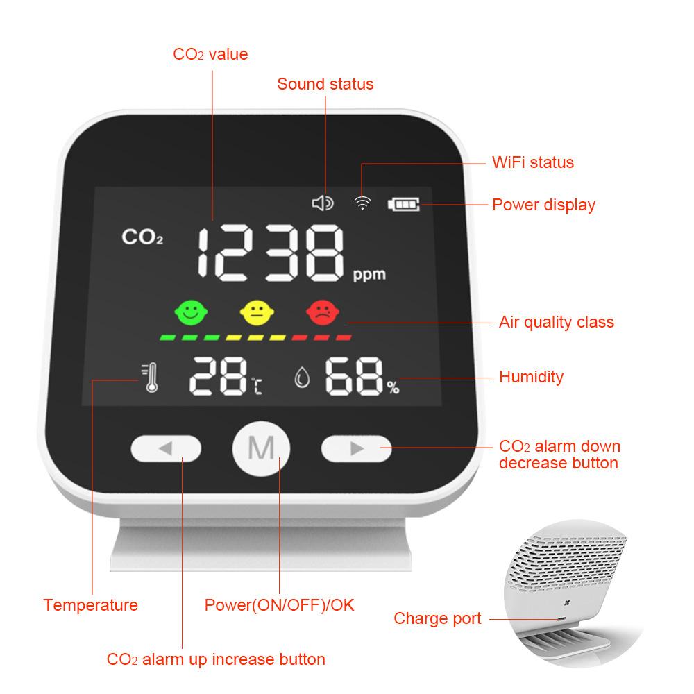 Multifunctional 3 IN 1 Wifi Air Quality Monitor CO2 Carbon Dioxide Meter Temperature Humidity Measuring Detector NDIR Infrared Tester Digital Display