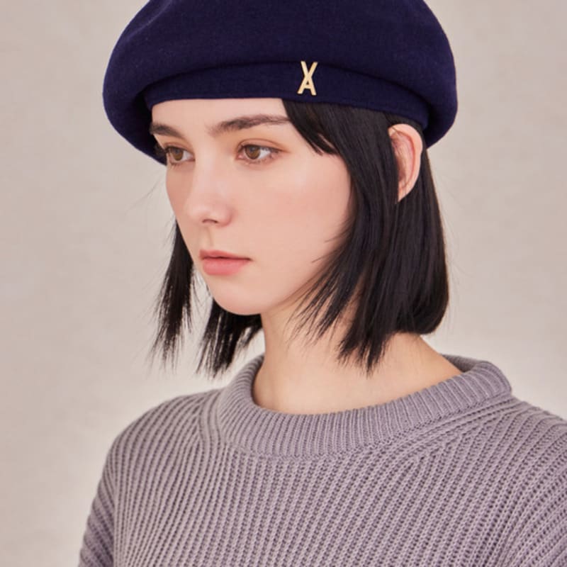 

VARZAR Берет шерстяной с логотипом и шипами темно-синий FREE