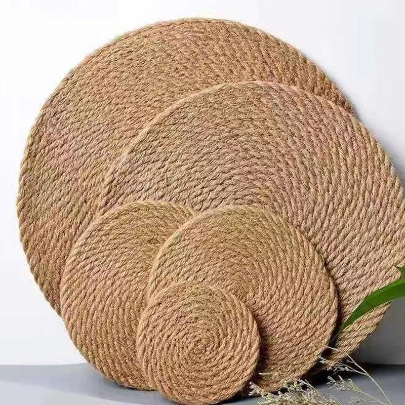 1PC Grass Woven Coaster Circular Placemat Hand Woven Insulation Pad Elliptical Cotton and Hemp Bowl Mat Pot Mat Simple Natural