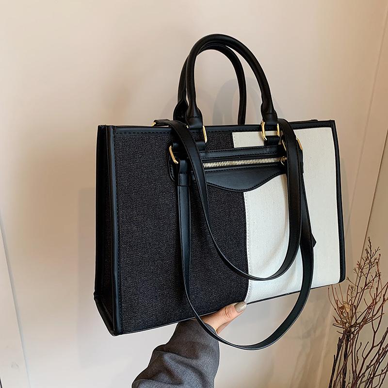 Fashion Splicing Contrasting Color Tote Bag Large Capacity New Denim Shoulder Bag Women's Commuter Messenger Bag