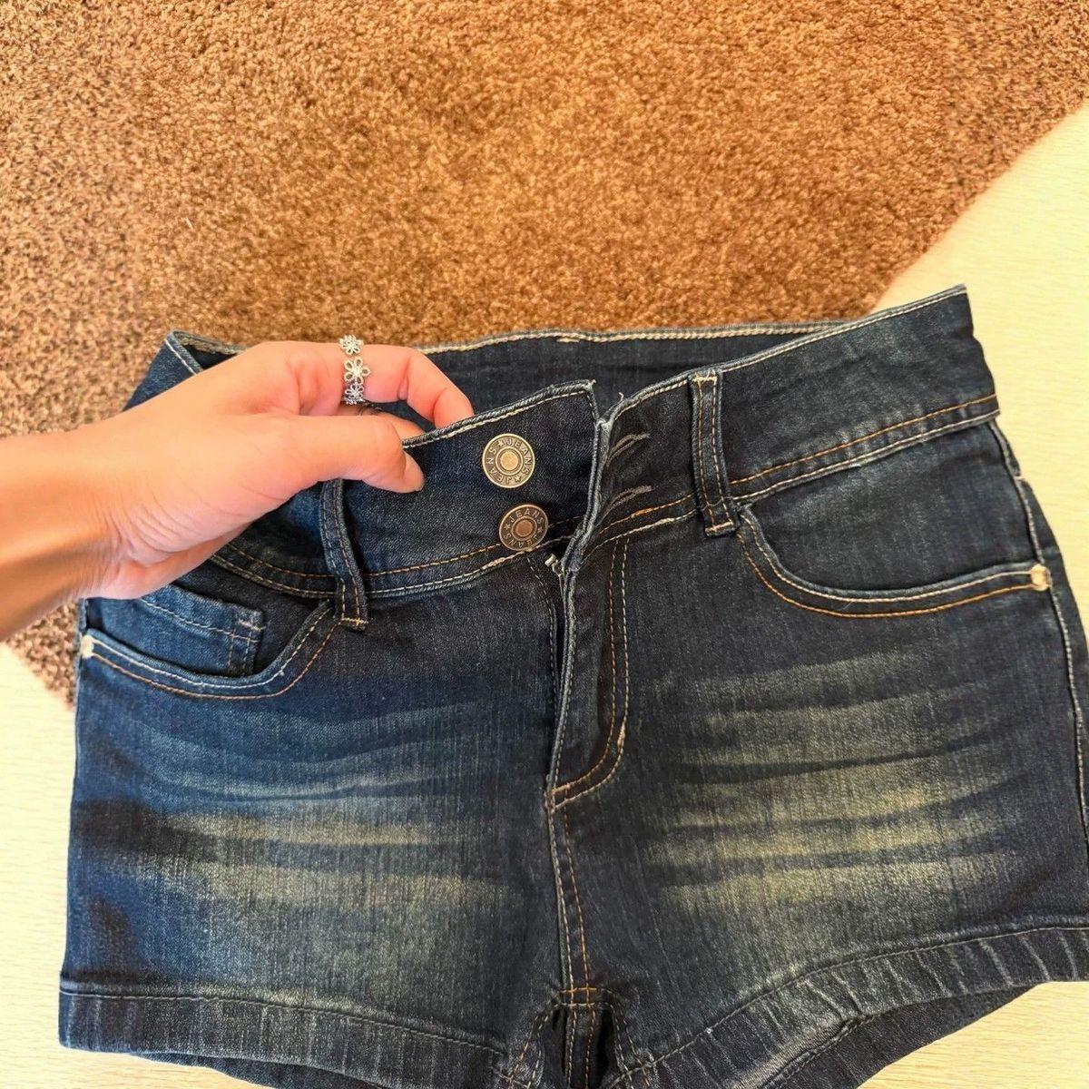 Women s Low Waisted Dark Wash Denim Shorts Vintage Straight Fit Sexy Hot Pants Casual Summer Mini Jeans Shorts S синий