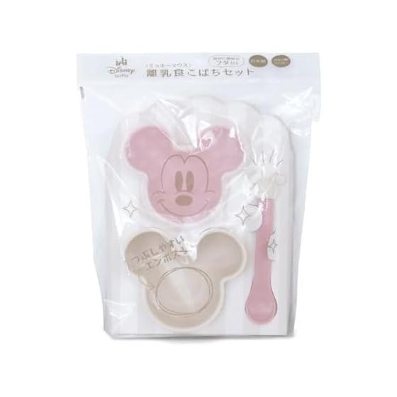 Nishiki Kasei Mickey Mouse Baby Food Kobachi Set, Strawberry, Made in Japan, Mortar, Microwave Safe, Lid Included, Spoon Included 361728