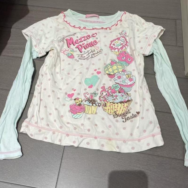 Sweet Kawaii Cartoon Tshirts Polka Dot Print Women T-shirt Loose Casual Contrast Color Cute Graphic Tee Tops Japan Y2k Aesthetic