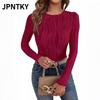 JPNTKY Mode Femme Décontracté Couleur Unie Impression Manches Longues Col Rond Chemisiers & Chemises