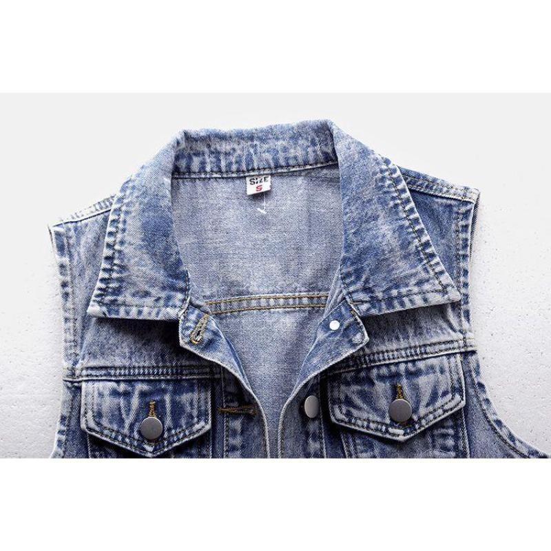 Cowboyweste Heavy Industry Nail Bead Ärmellose Schulteraufkleber Jeansjacke Damen Turndown-Kragen Top Einreihige Schnalle Neue Mode Herbst
