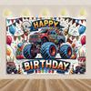 Monster Truck Themed Birthday Party Decorations, Backdrop for Boys, Cool Race Cars, Surprise Banner49