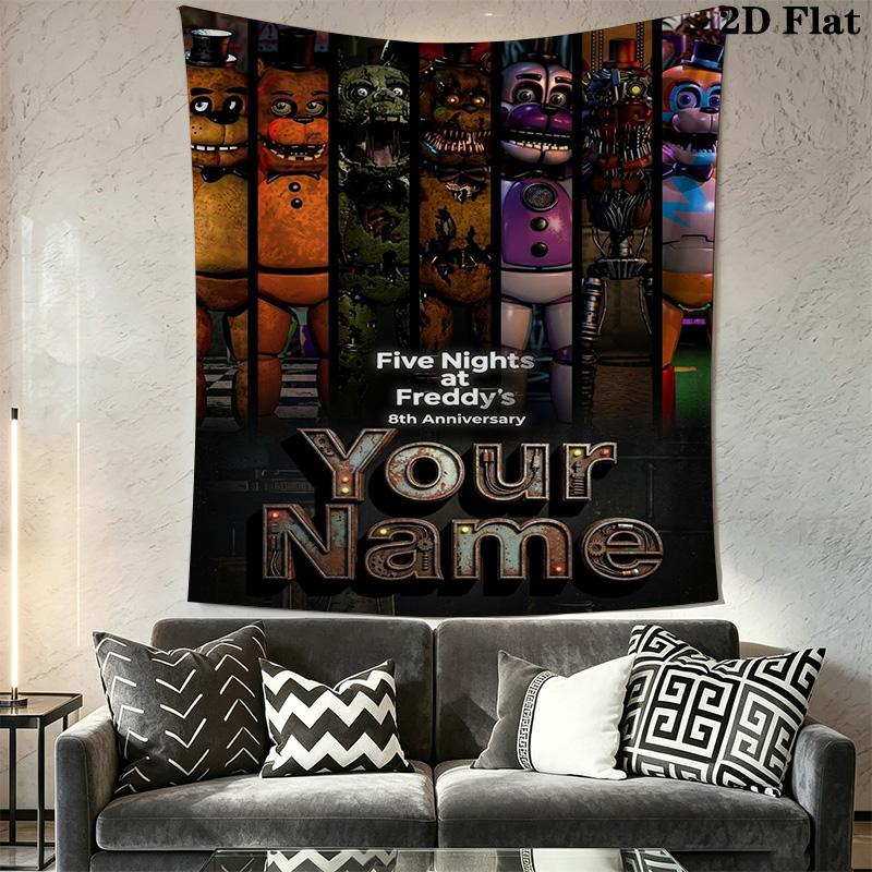 Name Custom Freddy Nights Wall Tapestry Aesthetic Wall Hanging Printed Fabric Blanket Decorative Tapestries for Bedroom Living Room Home Decor