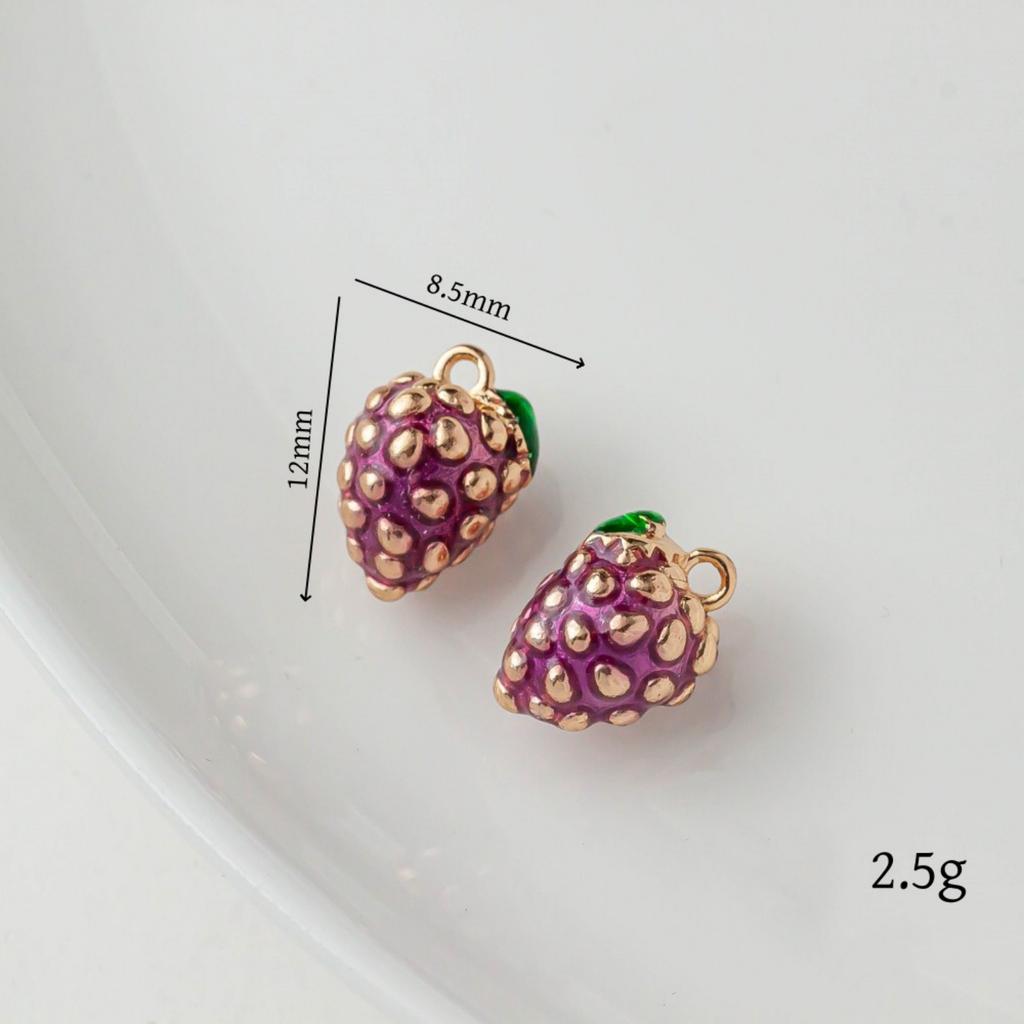 2 PCs Brass Charms 18K Gold Plated Fruit Enamel Pomegranate Peach Strawberry Apple Pendants For DIY Necklace Jewelry Making