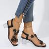 34-43 Plus Size Shoes for Women Summer Fashion Crystal Flower Decoration Elegant Heel Peep Toe Back Strap Elastic Band Sandals