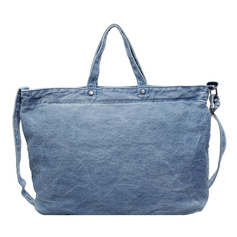 Large Capacity Denim Tote Bag Commuter Handbag Vintage Student Class Shoulder Crossbody Bag