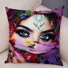 Beautiful Lady Pillow Case Decor Colorful Masked Woman Pillowcase Super Soft Plush Cushion Cover for Sofa Home Car Xcm
