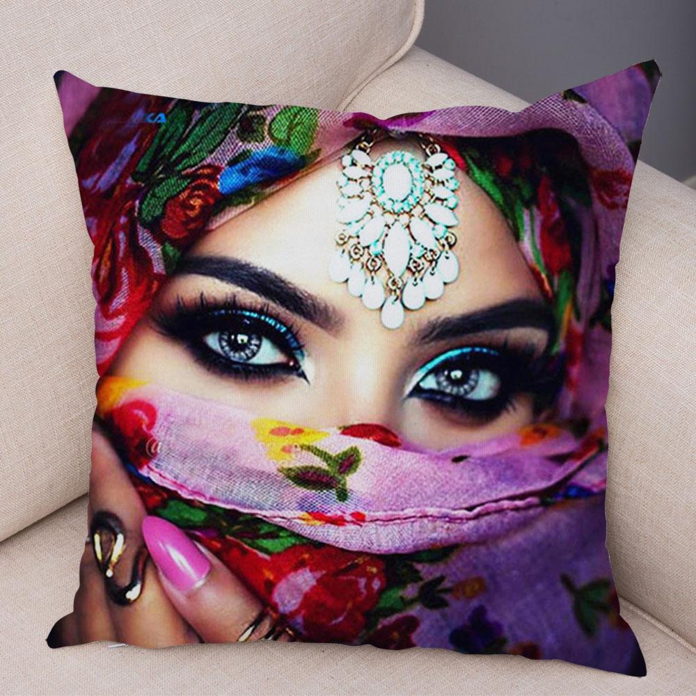 Beautiful Lady Pillow Case Decor Colorful Masked Woman Pillowcase Super Soft Plush Cushion Cover for Sofa Home Car Xcm
