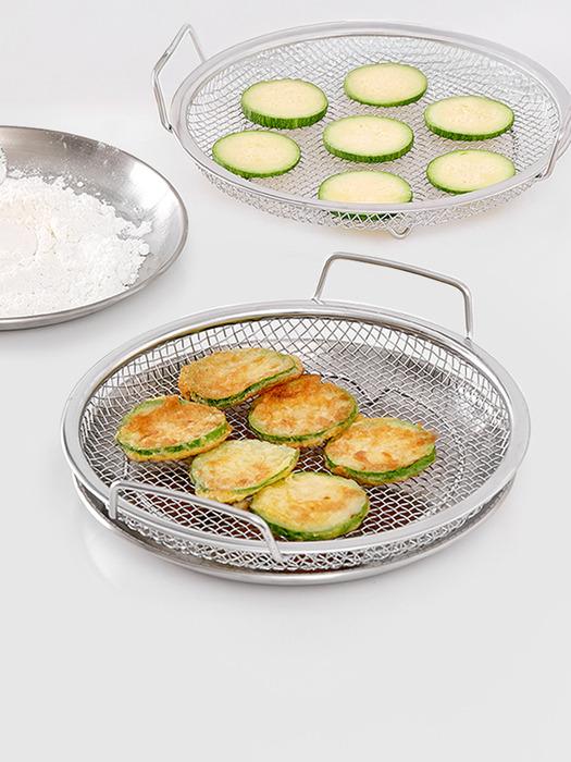

Reborn. J All-Stainless Steel Handled Tray Set 22cm / Mesh Tray Frying Net Tray Plate Handle-type colander and plate set 22cm