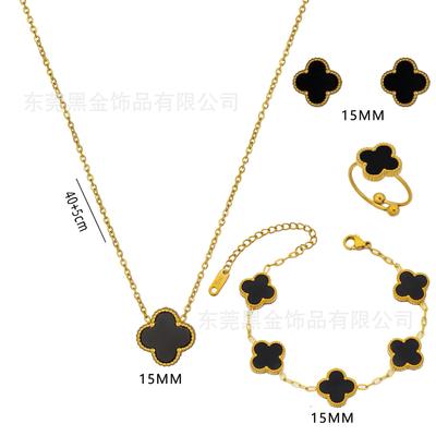 Four-leaf Clover Set, Four-leaf Clover Bracelet Necklace, Stud Earrings, Four-piece Set, Four-leaf Clover.