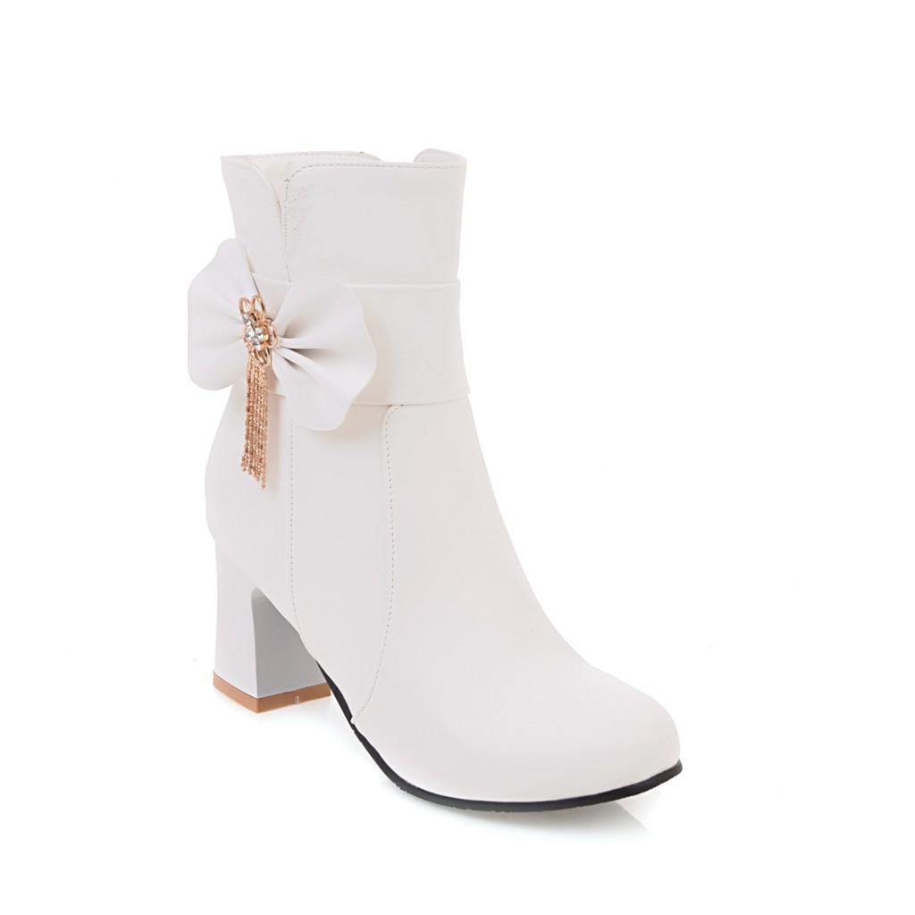 

Розовые Белые Черные Туфли на Толстом Каблуке для Девочек Лолиты с Бантом-бабочкой Женские Зимние Ботильоны Женские Ботинки на Высоком Каблуке Большого Размера 32-43 43(26.5cm)