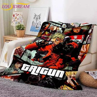 Trigun Flannel Blankets Anime Blankets Vash The Stampede Throw Blanket for Sofa Livingroom Hiking Picnic Blanket Vintage Gift