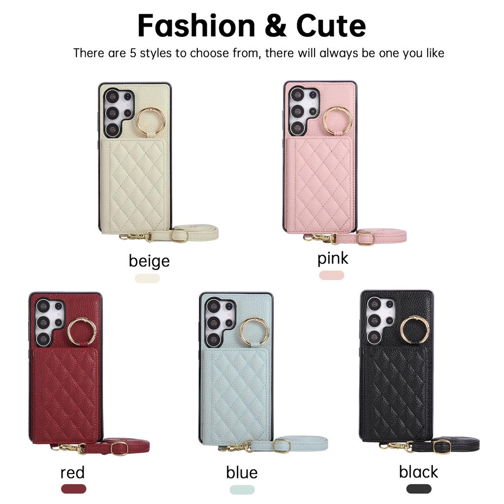 Crossbody Cards Solt Wallet Ring Holder Leather Case For Samsung S26 Ultra S25 Plus S24 S23 A56 A16 A36 A26 Long Lanyard Cover