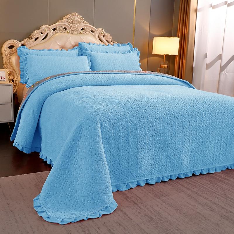 3pcs Set Winter Thick Velvet Bedspread Super Soft Flannel Quilting Bed Cover Non-slip Breathable Bedsheet with 2pcs pillowcase