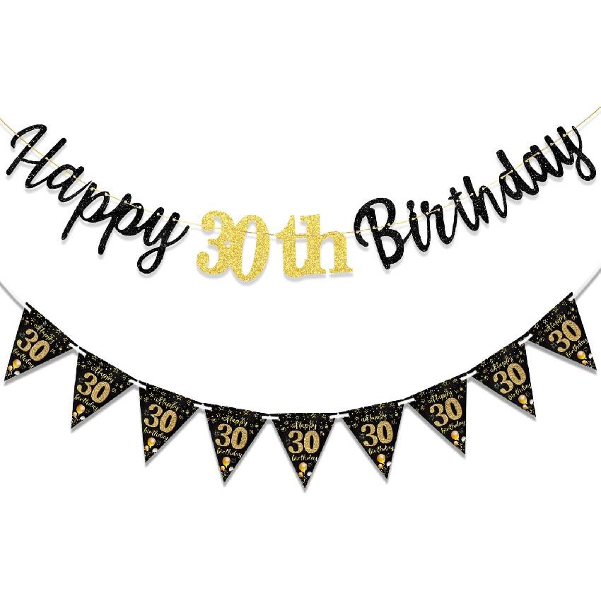 16th Birthday Decorations Banner Boys Girls, Black Gold Happy 16thBirthday Banners for Girls Boys (Birthday 16th)