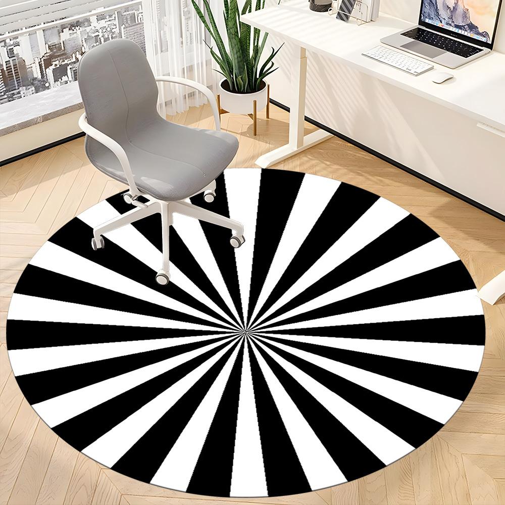 1pc Black White Sunburst Pattern Office Round Area Rug, Indoor Mat Suitable ForOffice, Under Office Chairs Bedroom Living Room Home Decor, D105