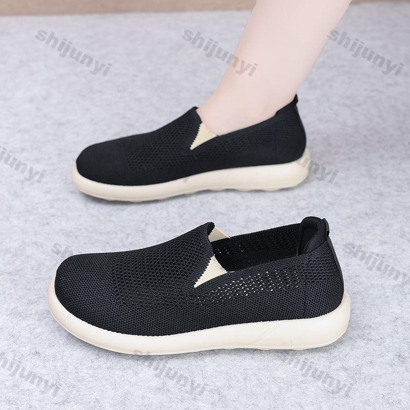 Fashion Women's Shoes 2025 Summer New Fashion Breathable Mesh Fly Weave Women's Casual Shoes Round Toe Non Slip Soft Sole Mom's Shoes
