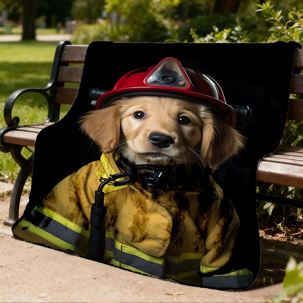 1pc Firefighter Dog Print Outdoor Soft Polyester Flannel Throw Blanket Versatile for All Seasons , Soft , Cozy , Warm All Season Quilted Throw ,