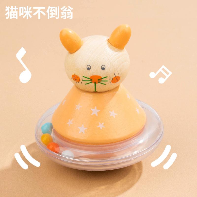 Wooden Cartoon Cute Animal Large Tumbler Wooden Rattle Bed Bell Baby Baby Educational Toy