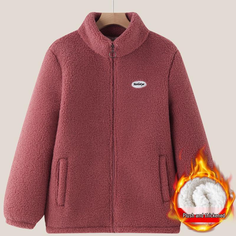 Autumn/Winter Cotton Padded Fleece Jacket for Middle-Aged & Elderly: Cozy Lamb Wool Coat for Grandparents