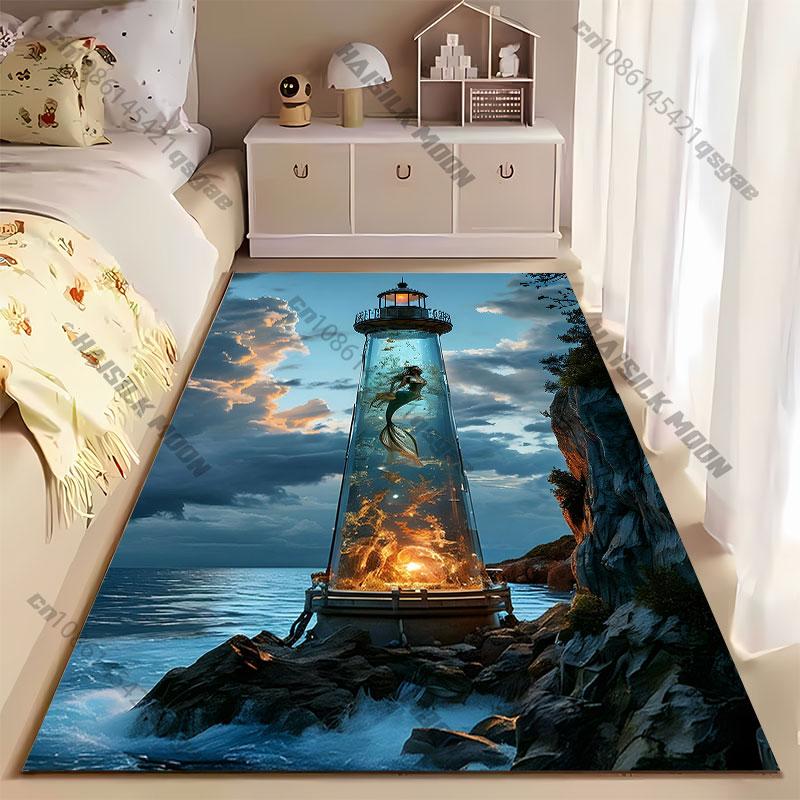 Mermaid enclosed magical aquatic lighthouse carpet Yoga living room room decor children's crawling mat doormat area rug
