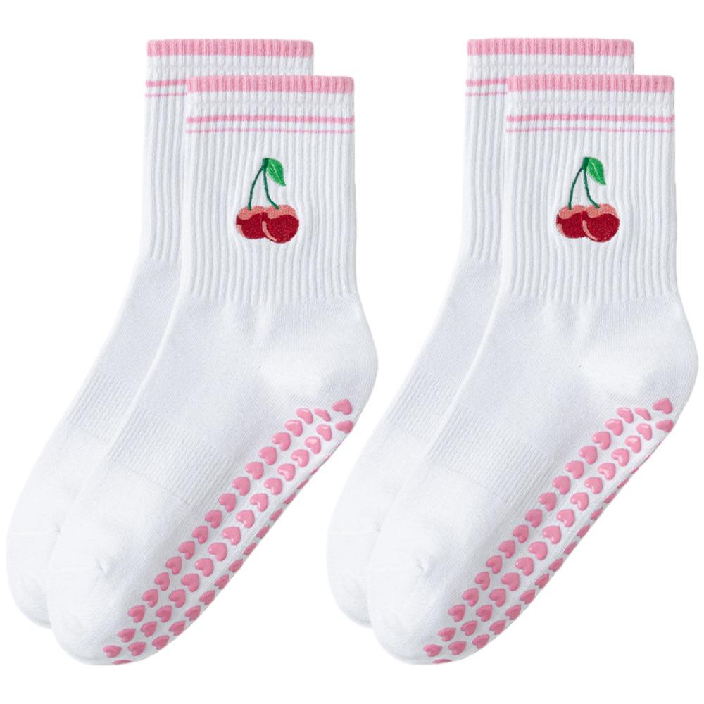 2pairs Embroidery Pilates Socks Cherry Pattern Non-Slip Socks Comfortable Women Yoga Socks  Indoor