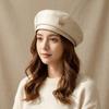 Bow Octagonal Hat Solid Color Painter Hat Fashion PU Leather Beret  Ladies