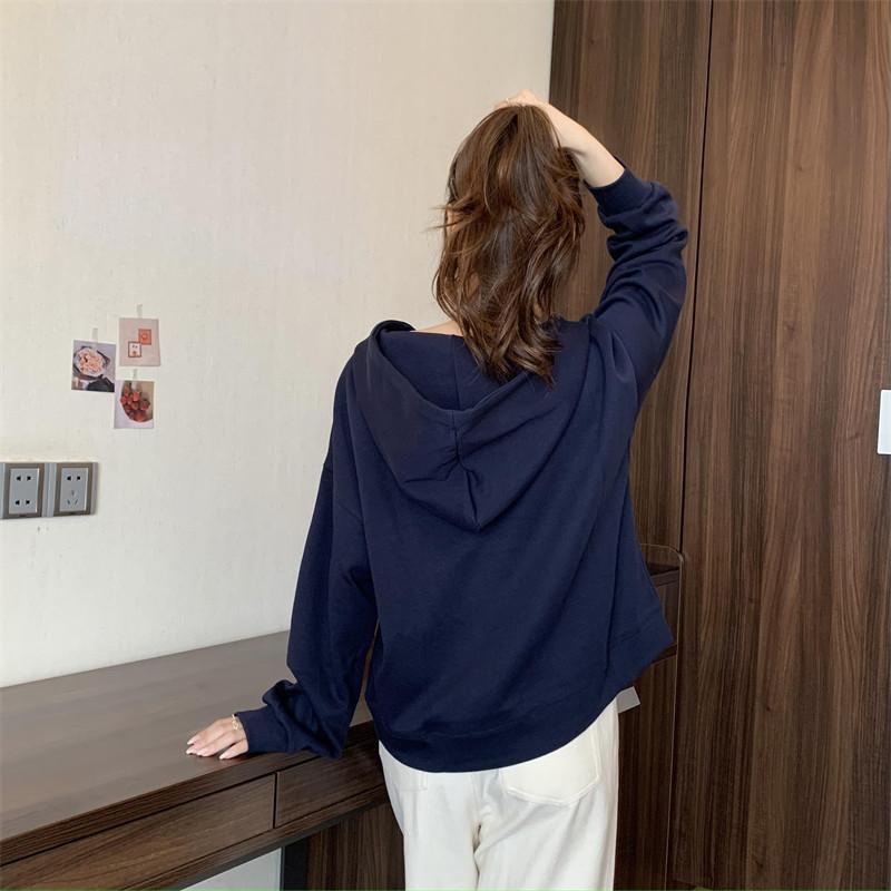 Women's Fashion Casual Spring Autumn Solid Color Print Long Sleeve Hooded Blouses & Shirts