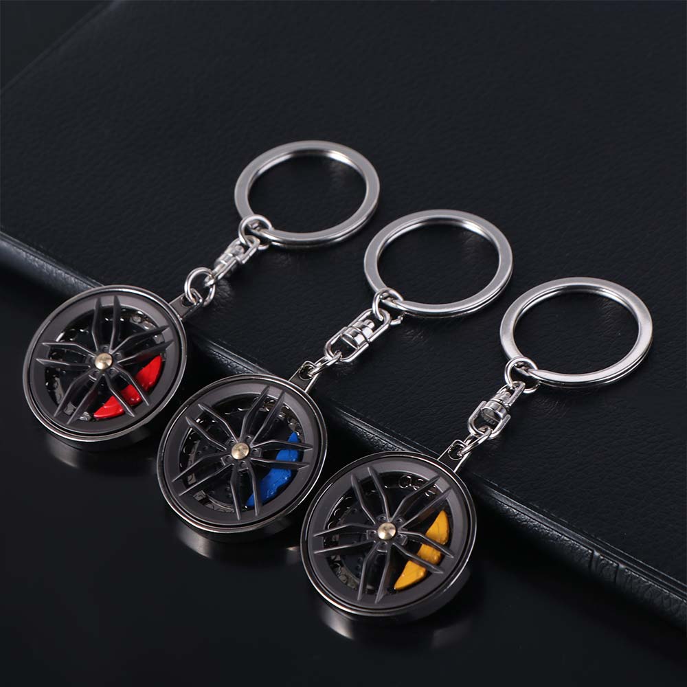 Rotatable Wheel Hub&Brake Keychain 3D Car Accessories Keychain Wheel Hub Key Chain  Car Enthusiast