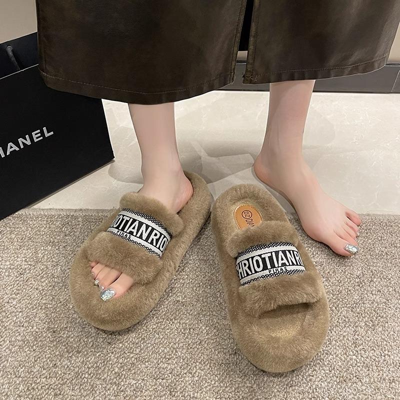 Mao Mao Slippers Women Wear Internet Celebrities Popular Autumn and Winter Rabbit Mao Mao Shoes Platform Cotton Drag Small Fragrant Slippers Spr