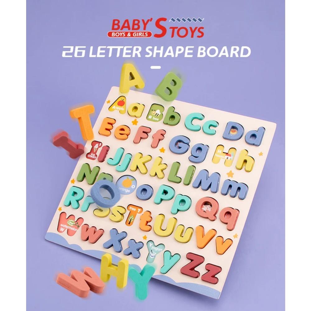 Dřevěné Vzdělávací Abc Puzzle Velká a Malá Písmena pro Dárky k Narozeninám Chlapci Dívky Rodinná Hra Děti Předškoláci