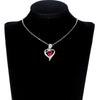 Women Red Heart Stone Pendant Necklace with Rose and Sparkling Accents Elegant Romantic Jewelry