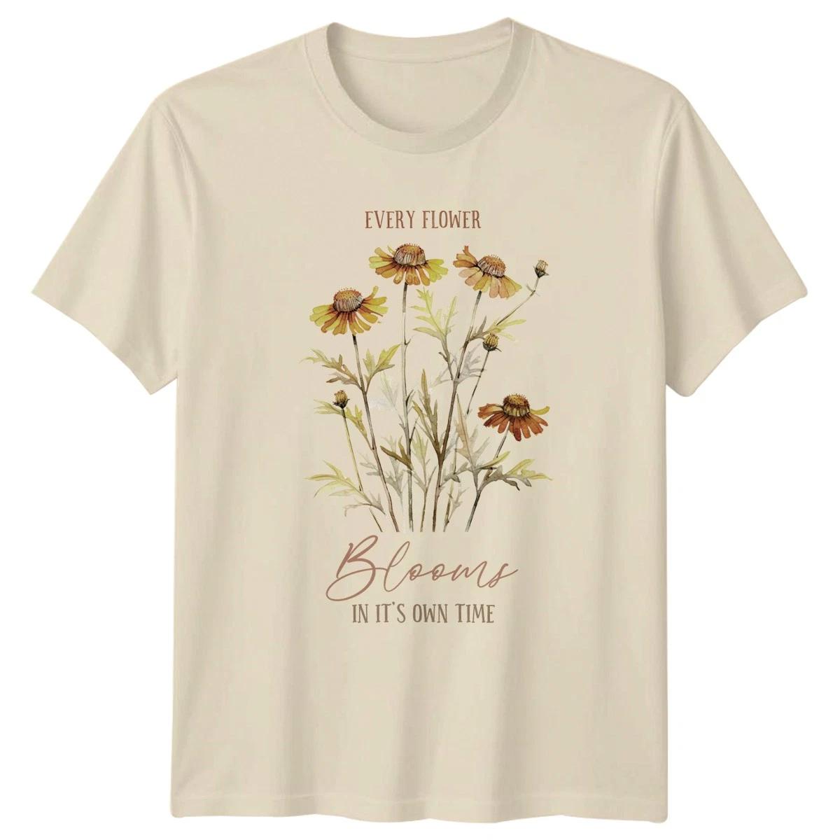 Every Flower Blooms In Its Womens T-Shirt Botanical Watercolor Gardening L