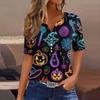 Dames T-skjorte Tee Halloween Trykket Knapp Kortermet Tunika Daglig Helgemote Basic V-hals Vanlig Topp