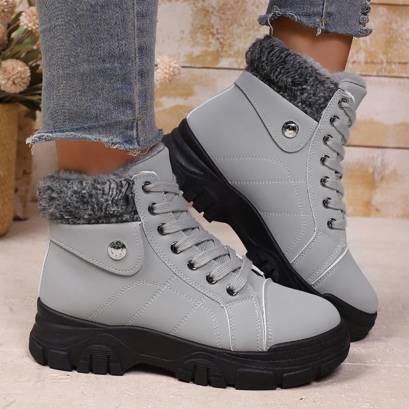 Fashion Fashion Cotton Boots Winter New Round Toe Front Lace-Up Platform Anti-Slip Wear-Resistant Booties